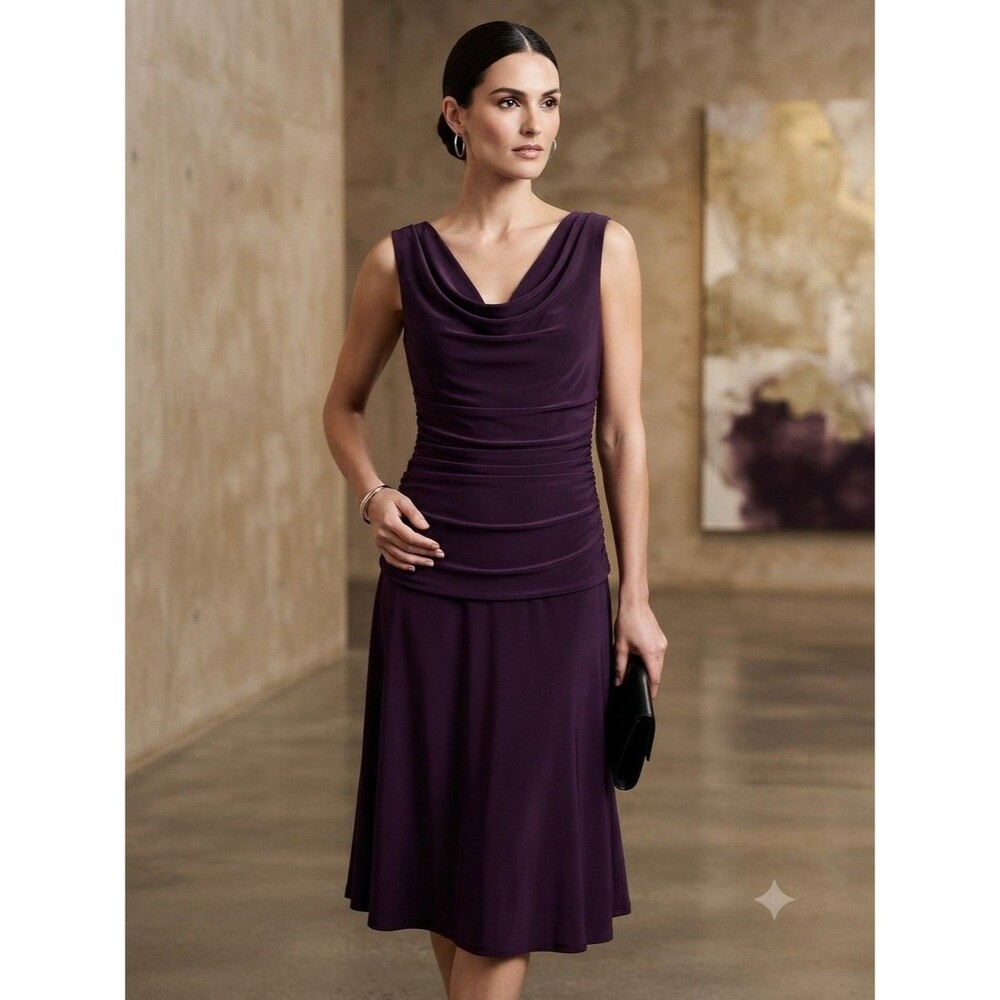 NW Collections Y2K Purple Cowl Neck Ruched Dress Made in USA